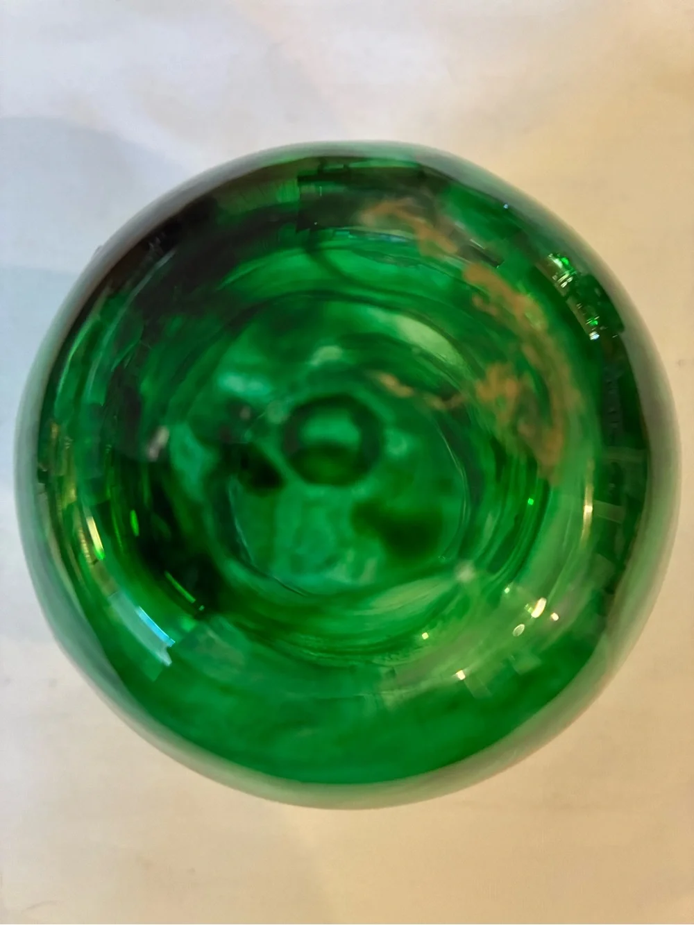 Handblown Green Glass Vase Wine Glass with Gold Veining Emerald Green Glass
